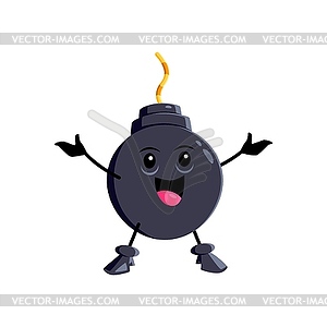 Cartoon happy bomb character, explosive personage - vector clip art