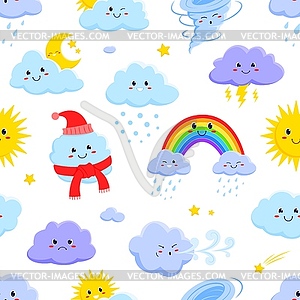 Cartoon weather characters seamless pattern, tile - vector clipart