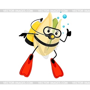 Cartoon cheerful cashew nut character diving - color vector clipart