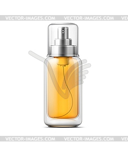 Realistic cosmetics bottle with yellow liquid - vector clipart