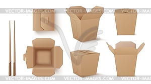 Realistic rice, wok box package or takeaway mockup - vector clipart