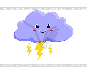 Cute lightning cloud mascot, cartoon character - vector clipart