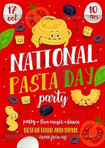 Pasta day party flyer with funny italian pasta - vector clipart / vector image