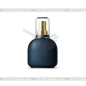 Realistic black cosmetics bottle, 3d sprayer flask - vector clip art