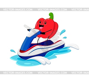 Cartoon cheerful bell pepper riding water bike - color vector clipart