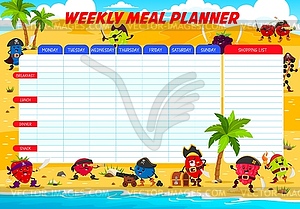 Weekly meal planner with berry pirates or corsairs - vector clipart