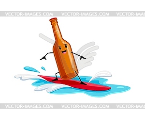 Cartoon mezcal bottle surfer character on vacation - royalty-free vector clipart