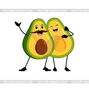 Мультяшная забавная пара мексиканских персонажей с авокадо - изображение векторного клипарта