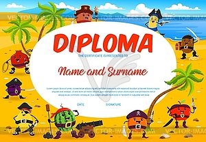 Kids diploma certificate. Fruit pirates characters - vector clip art