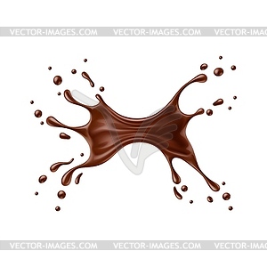 Realistic chocolate milk splash wave with drops - vector image