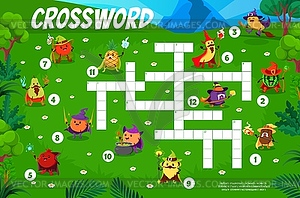 Halloween crossword quiz game with fruit wizards - vector clip art