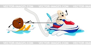 Cartoon cheerful nut characters water skiing fun - vector clipart