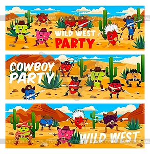 Wild West desert, cartoon western berry cowboys - vector clip art