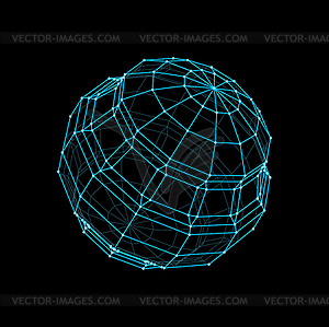 Каркасная сфера и 3d футуристическая форма шара - векторное изображение клипарта