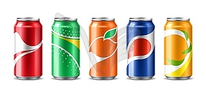 Realistic soda drink tin cans 3d mockups - vector clip art