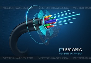 Fiber optic cable, flexible strand of glass - vector clip art