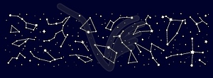 Карта ночного неба на границе звездных созвездий, астрология - векторное изображение клипарта