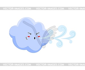 Angry blowing wind, funny cartoon character - vector clipart