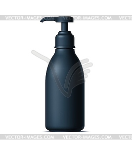 Realistic black cosmetics bottle pump dispenser - vector clip art