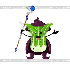 Cartoon Halloween chinese cabbage vegetable wizard - vector clipart