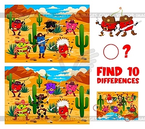 Find ten differences game with berry characters - vector clip art