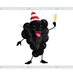 Cartoon xmas holiday blackberry with champagne - vector image