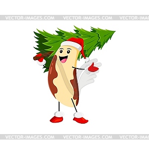 Cartoon Xmas brazilian nut carries holiday tree - vector clipart