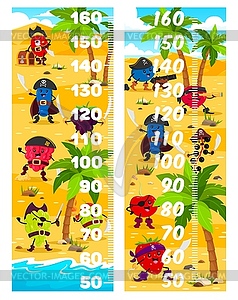 Kids height chart with berry pirates on island - vector image