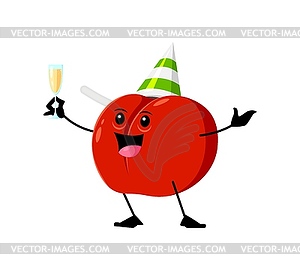 Мультяшный рождественский фрукт из красного яблока с шампанским - векторизованное изображение