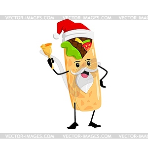 Christmas tex mex mexican burrito Santa rings bell - vector clip art