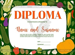 Farmer diploma with autumn harvest raw vegetables - vector clipart