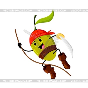 Cartoon olive pirate corsair vegetable character - vector clip art