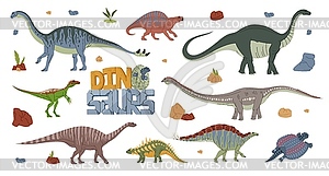 Cartoon dinosaur characters, prehistoric monsters - color vector clipart