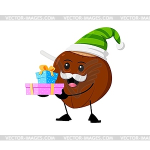 Cartoon Christmas hazelnut character with gifts - vector clipart / vector image