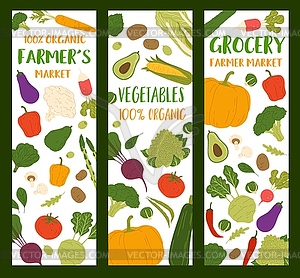 Баннеры с сырыми овощами осеннего сбора урожая - изображение векторного клипарта