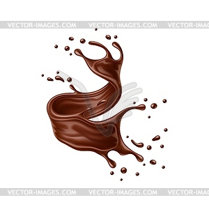 Realistic chocolate milk drink swirl splash wave - vector image