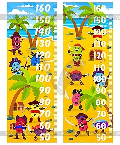 Kids height chart with vitamin pirates characters - vector image