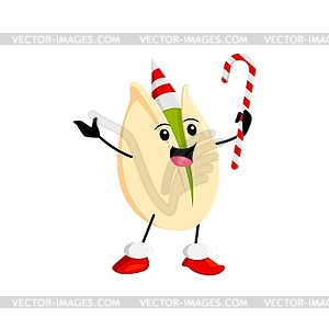 Cartoon Christmas pistachio wearing festive hat - vector clipart