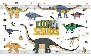 Cartoon dinosaur, paleontology lizard characters - vector image