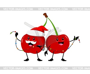 Cartoon Christmas holiday cherry berry characters - vector image