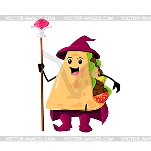 Cartoon Halloween quesadilla tex mex food wizard - vector clipart / vector image