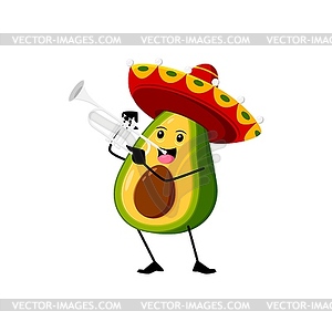 Мультяшный мексиканский персонаж с авокадо в сомбреро - клипарт