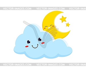 Sleeping moon with stars and cloud, bedtime - royalty-free vector clipart