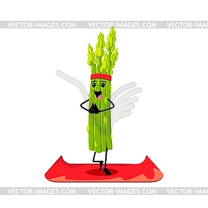 Cartoon asparagus vegetable character on yoga - vector clipart