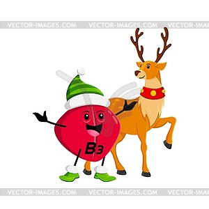 Cartoon Christmas vitamin b3 and Xmas reindeer - vector clipart
