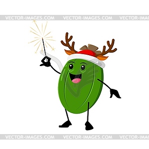 Cartoon Christmas raw feijoa fruit with sparkler - vector clipart