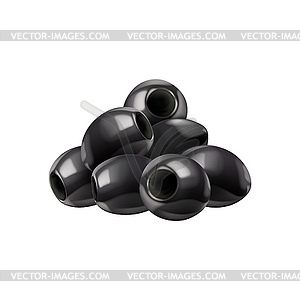 Realistic black olives pile, heap - vector clip art