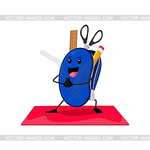 Cartoon pencil case school supply on yoga fitness - vector clipart