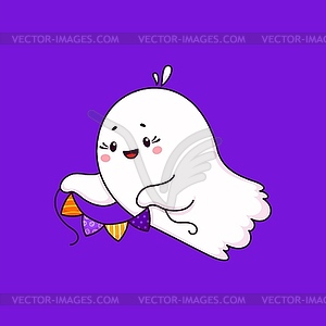 Cartoon halloween kawaii cute ghost with garland - vector clipart