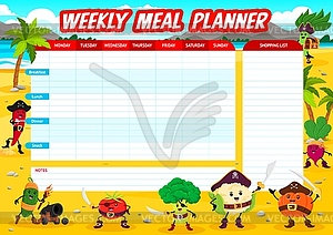Еженедельный планировщик питания с мультяшными овощными пиратами - изображение в векторе / векторный клипарт